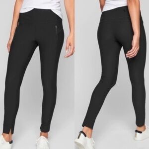Athleta XS‎ Black Stellar Tights Leggings Pants Split Hem Athleisure Performance